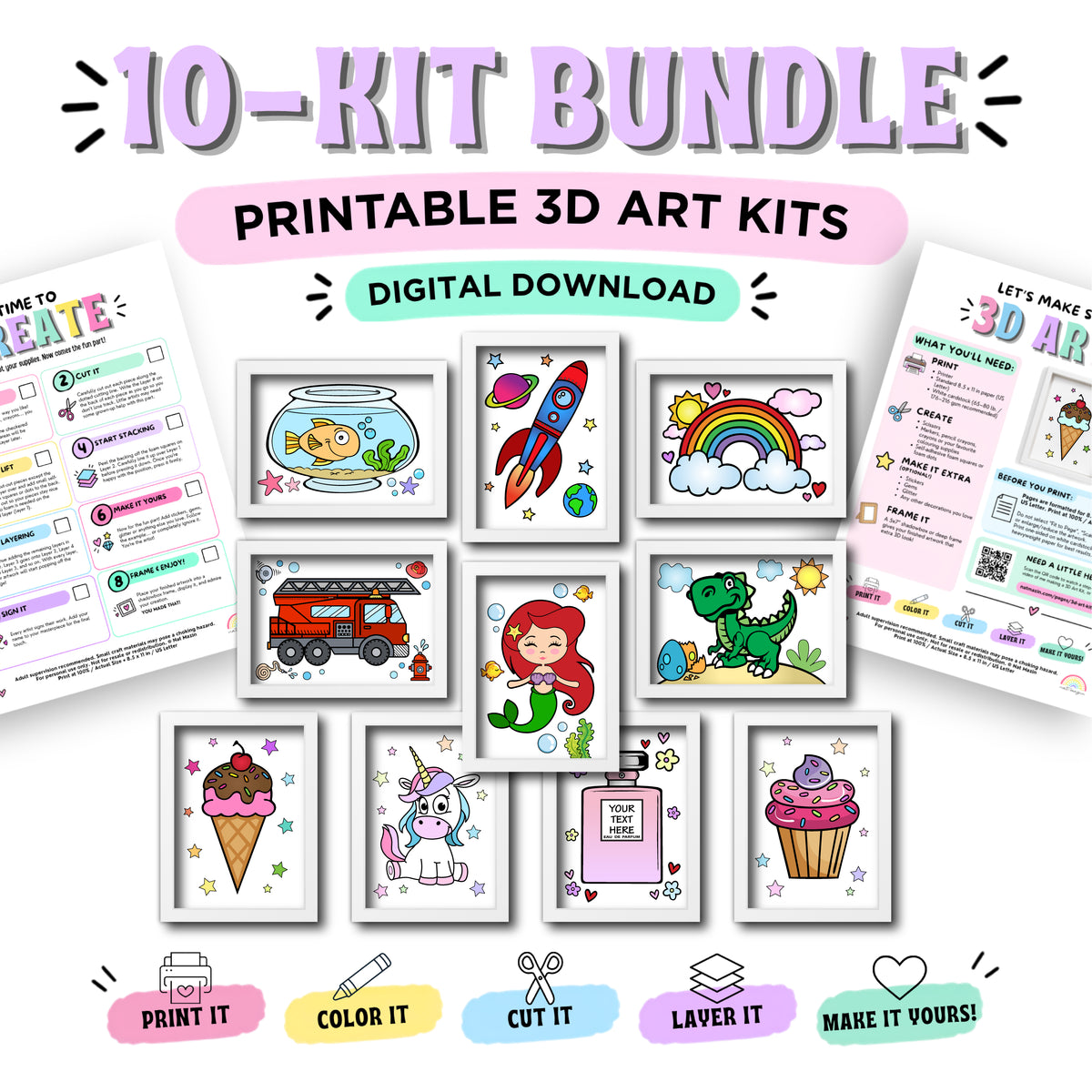 Complete Collection - 10 Printable 3D Art Kits - Digital Download
