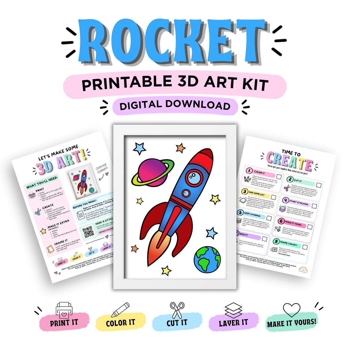 Rocket Printable 3D Art Kit - Digital Download