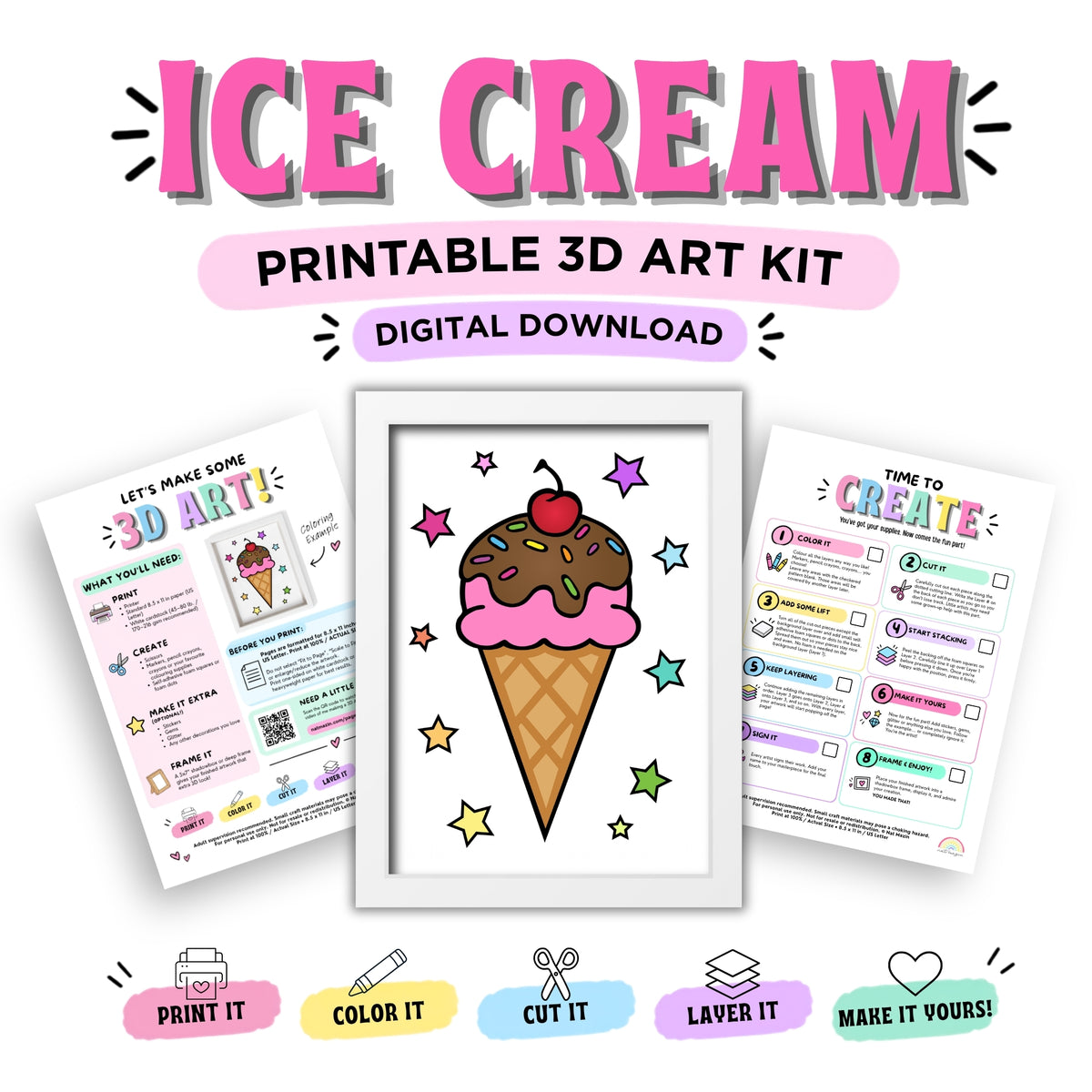 Ice Cream Printable 3D Art Kit - Digital Download