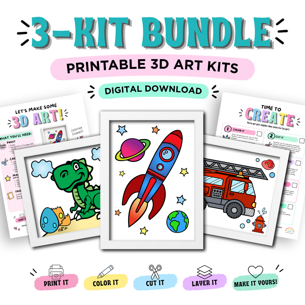 Adventures Bundle - 3 Printable 3D Art Kits - Digital Download