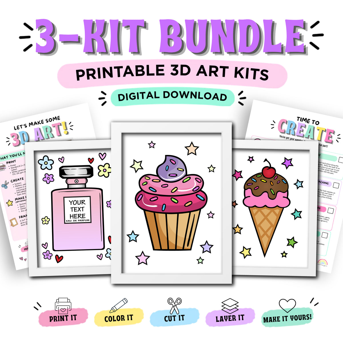 Sweet Things Bundle - 3 Printable 3D Art Kits - Digital Download