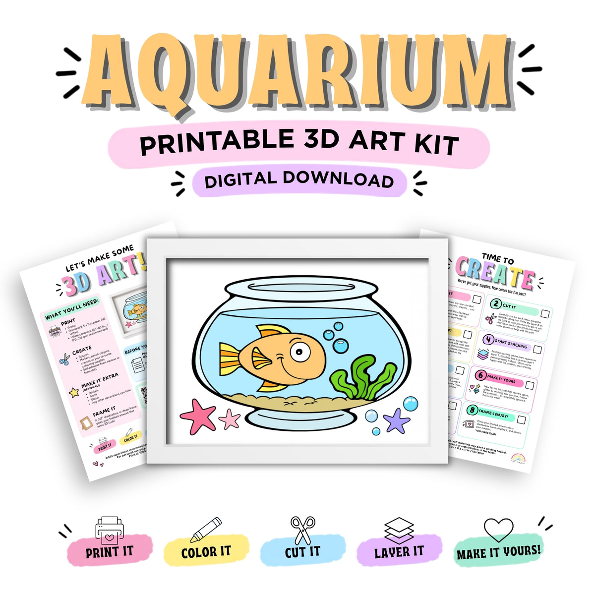 Aquarium Printable 3D Art Kit - Digital Download