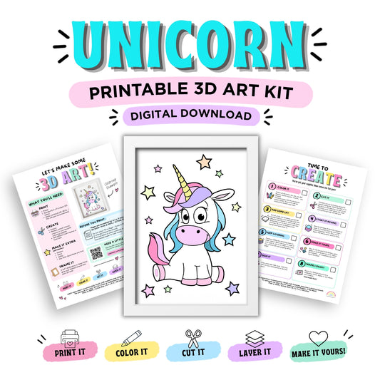 Unicorn Printable 3D Art Kit - Digital Download