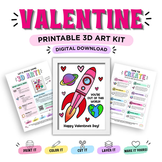 Valentine Printable 3D Art Kit - Digital Download