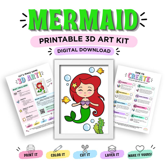 Mermaid Printable 3D Art Kit - Digital Download